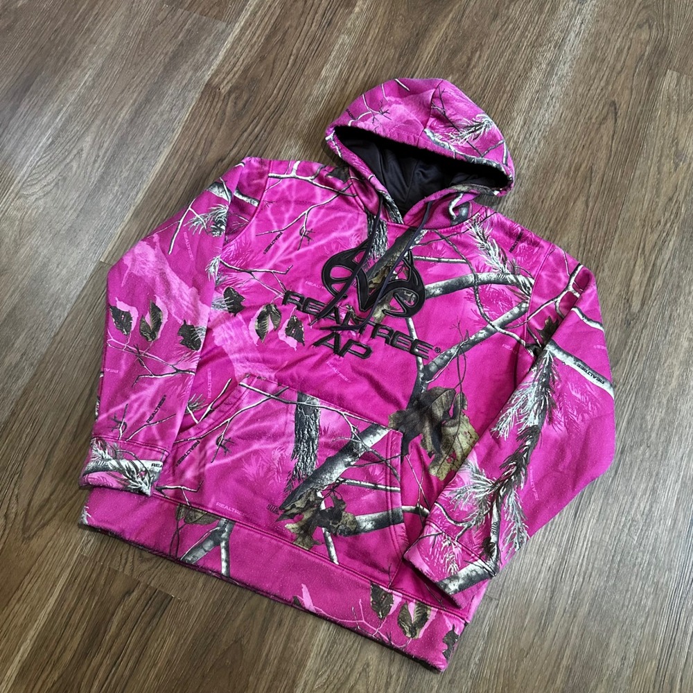 Realtree Hoodie Women XL Pink Good Camo AP Embroidered Logo Pullover